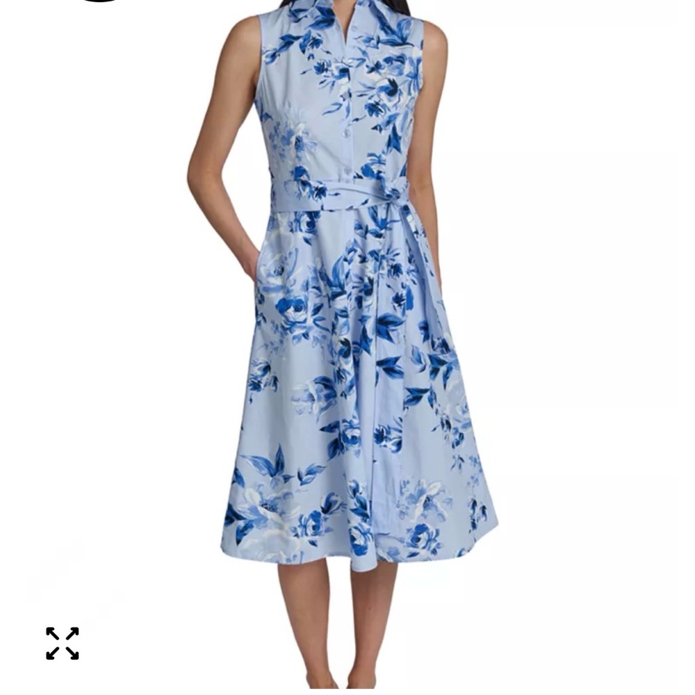 Sleeveless Light Blue Floral A-Line Dress